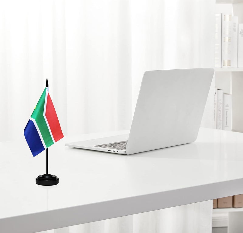 BCLin South Africa Desk Flag Set, 2 Pack South Africa Table Office Flags, Small Mini Desktop Flag With 12" Solid Black Pole, Black Base, Miniature Desktop Flag - Image 5